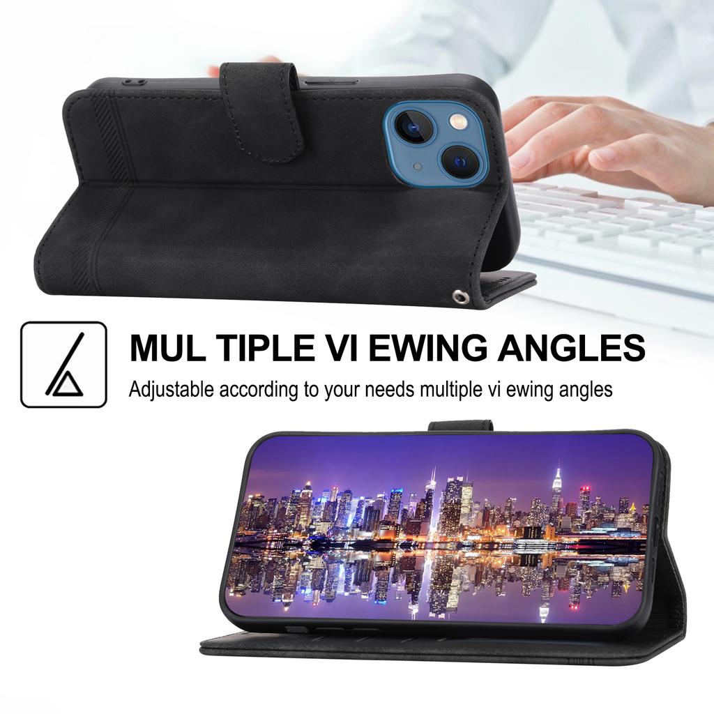 DIERFENG DF-03 Drop-proof Phone Case for iPhone 13 Mini 5.4 inch,Stand Wallet PU Leather Lines Imprinted Cell Phone Cover