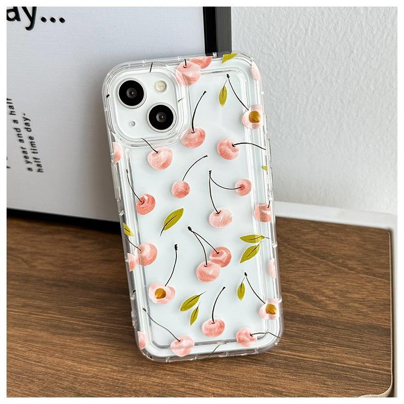 Pink Cherry Is Suitable for iPhone15promax Mobile Phone Case, Transparent and Simple Apple 14 Anti-drop Soft Case, New 13.