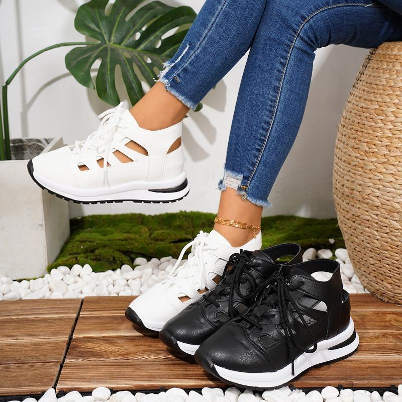 New style women's closed-toe sandals, hollowed-out breathable women's shoes, plus size platform shoes with thick soles and laces