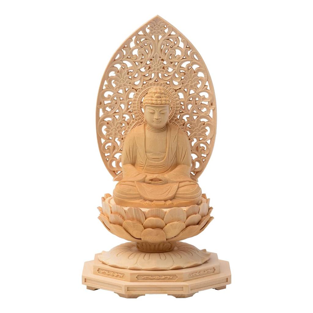 Hanro Art Sculpture Buddha Statue Shaka Nyorai Soto Zen Buddhism Rinzai Zen inches Made of cypress wood Lotus seat Arabesque halo Born in the Year of