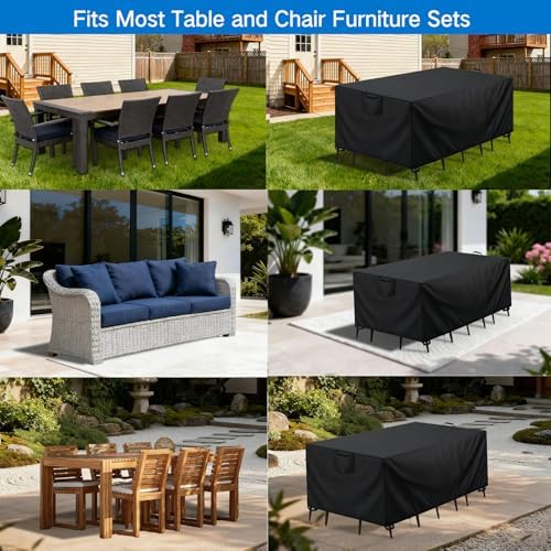 GOOGO Patio Furniture Cover 150x90x75cm Waterproof UV Resistant 420D Oxford Fabric Garden Table Chair Protective Cover
