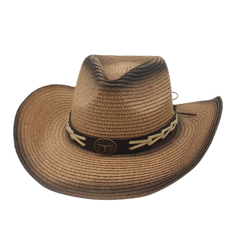 Cross-Border Foldable Windbreak Rope Top Hat Outdoor Beach Handsome Sun Hat Spring And Summer New Men'S And Women'S Western Denim Straw Hat