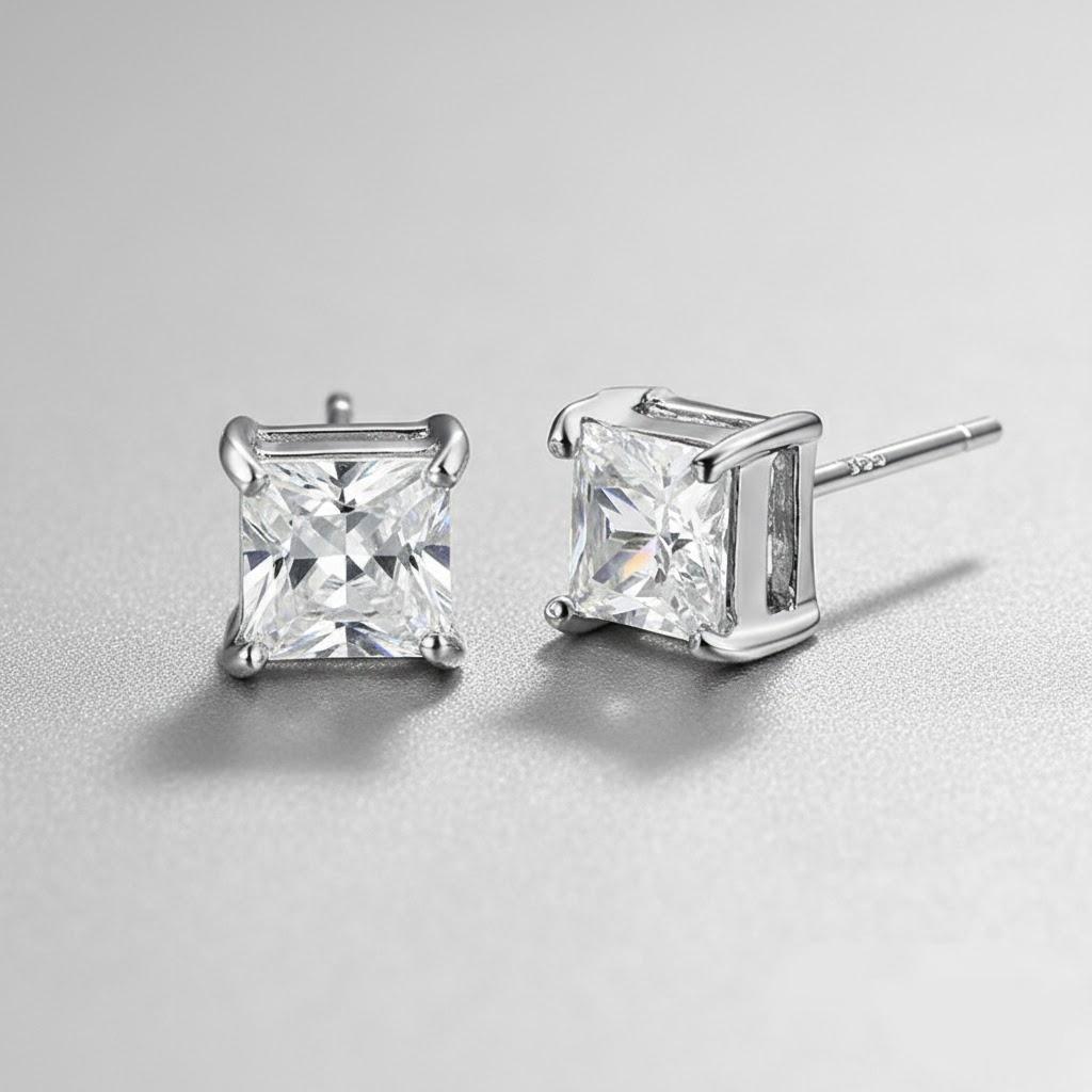 

Silver CZ Stud Earrings Round Princess Cut Fashion Jewelry Women Accessories 925 Sterling Silver Ear Rings серебряный