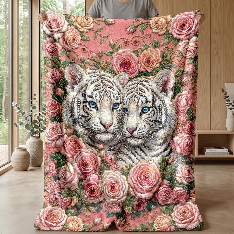Tiger Relaxing on Beach Theme blanket Lightweight Warm Flannel Blanket Decorative Throw Blanket for Home Decoration