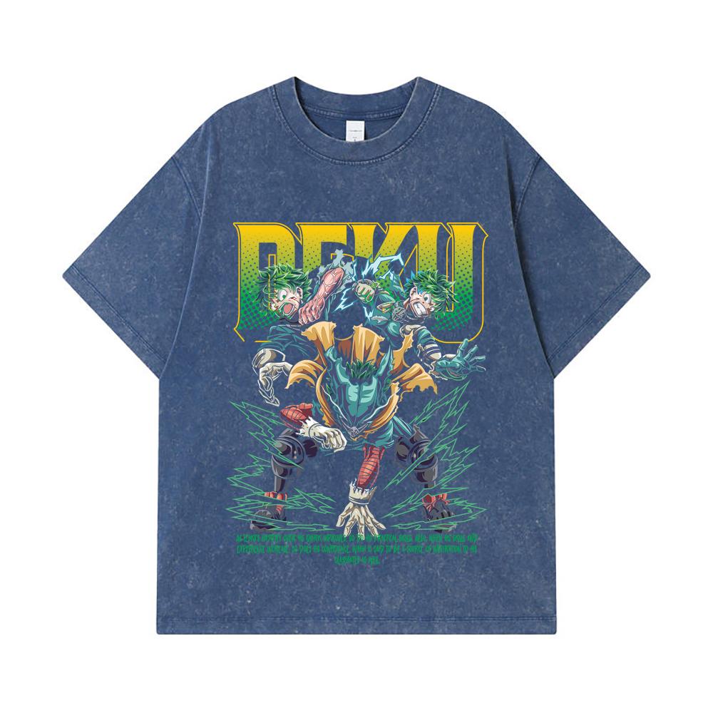 275 GSM Washed T-shirts 100% Cotton My Hero Academia V15 Deku Print Unisex Heavy Cotton T Shirt