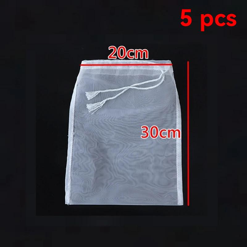 5PCS Reusable Soy Milk Wine Filter Bag Nut Milk Bag Tea Coffee Oil Yogurt Filter Net Mesh Kitchen Food Nylon Filter Bag Colander