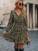 European & American Autumn/Winter Floral Lantern Sleeve Dress, Elastic Waist, Casual Vacation Long Sleeve, Women's 2025 Collection.