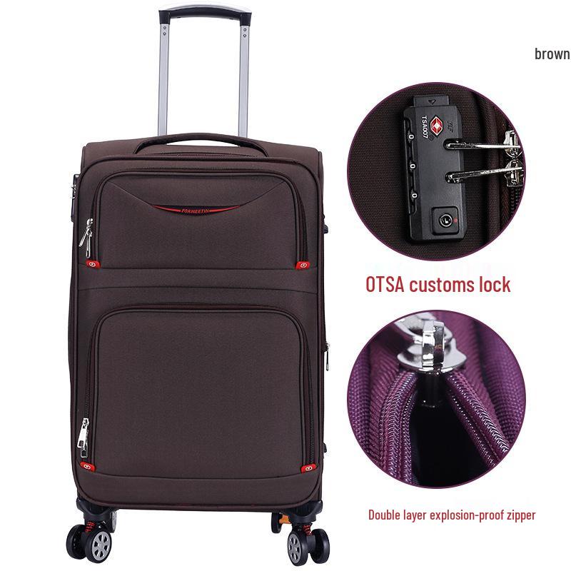 20-Inch Oxford Cloth Trolley Case with Universal Wheels, Leather Suitcase, Password Lock, Carry-On Luggage for Men and Women