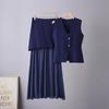 2026 new Korean style summer collar short-sleeve fashionable loose versatile slimming high-waisted knit skirt set for women