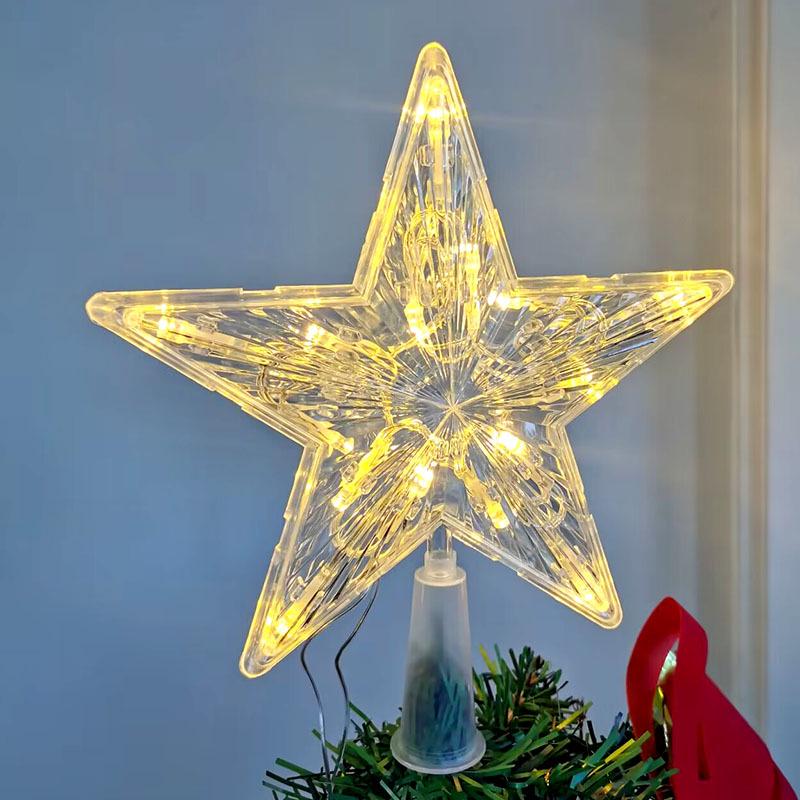 In-Stock LED Tree Topper Star: Transparent, Battery-Powered Five-Point Christmas Decoration