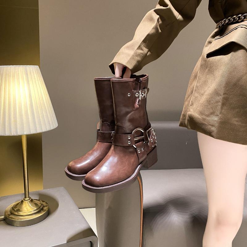 Black platform Martin boots women's spring and autumn new retro western cowboy boots short boots knight boots
