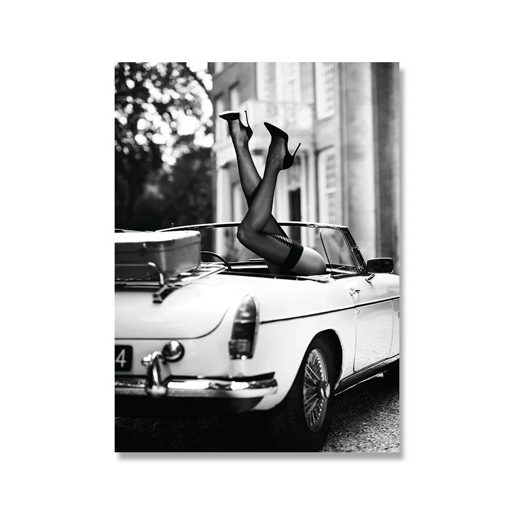 Black White Angel Wings Fashion Poster Nude Woman Wine Glass Canvas Print Painting Sexy Beautiful Girl Vintage Picture Home Deco