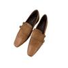 British design sense hollow carved sheepskin loafers 2025 autumn small square head inner height increase low heel leather single shoes women