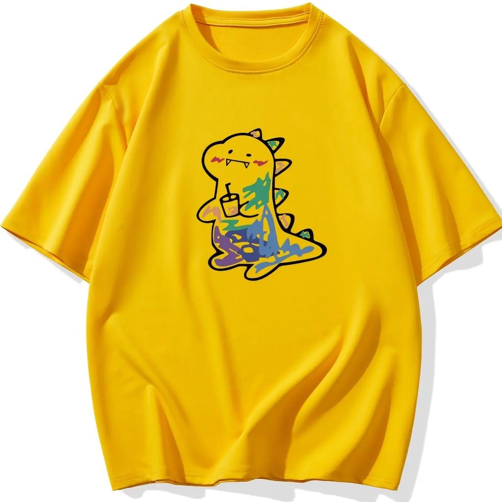 Summer Men's Cute Little Dinosaur Printed Short-sleeved T-shirt, High-quality Casual Wear, Versatile and Trendy Top