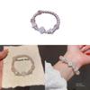 Pearl Crystal Heart Bead Bracelet With Stretchy Design For Women Gift