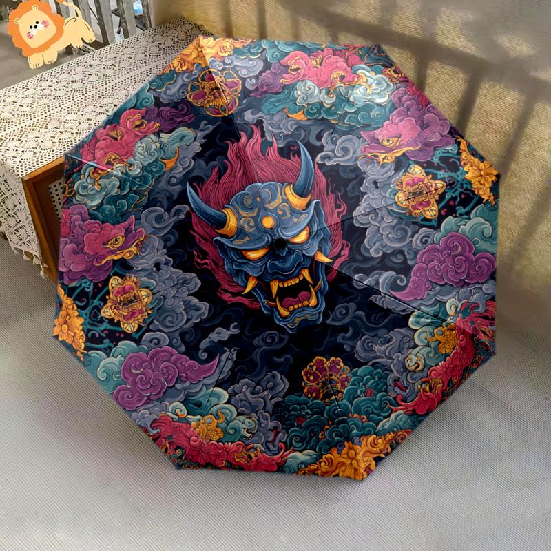 Demon Pattern, Automatic Folding Umbrella, Portable and Foldable Design, 8 Ribs, a Christmas or Birthday Gift.