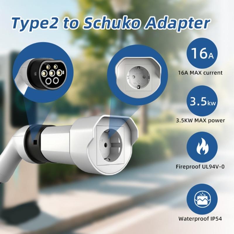 Adattatore di ricarica per veicoli elettrici da Tipo 2 a UK con display di tensione e pulsante di spegnimento per scooter elettrici e protezione migliorata
