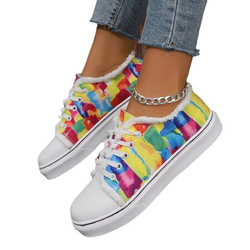 Fashion Woman Designer Shoes 2025 Autumn Canvas Women's Sneakers Fashion Color Block Lace-up Casual Lady Shoes Light Running Sport Shoes