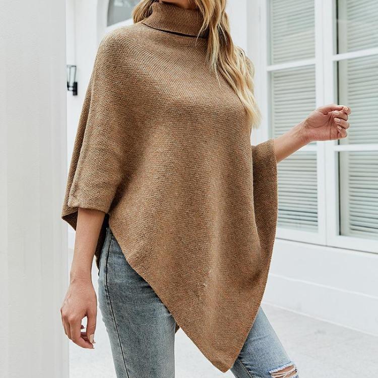 Winter Autumn High Neck Knitted Sweater Comfortable Casual Shawl Cape Solid Color New Fashion
