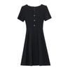 Summer 2026 Hepburn-Style V-Neck Slimming Little Black Dress with Puff Sleeves