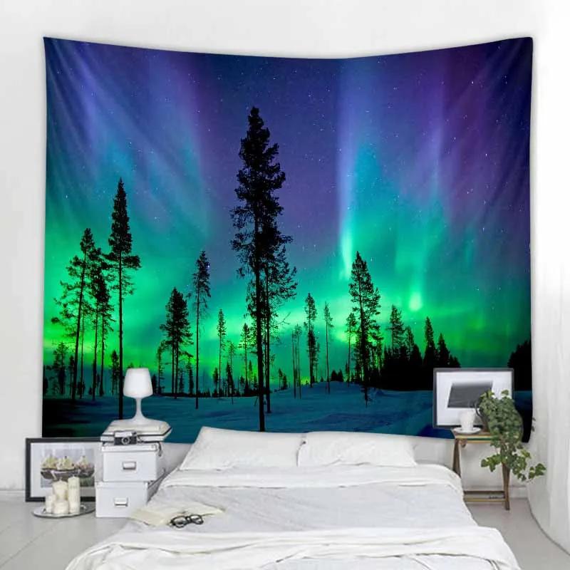 Starry Sky Forest Tapestry Moonlight Night Psychedelic Bohemian Tapestry Home Decor Wall Hanging Living Room Art Background