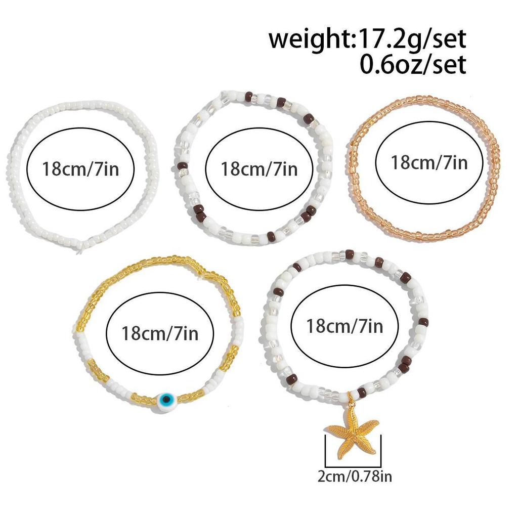 SHIXIN 2026 New 7 Pcs/Set Stackable Starfish Pendant Bracelet for Women Vintage Elegant Rice Beads Bangle Summer Beach Jewelry