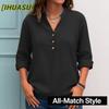 Women's Fashion Casual Solid Color Print Long Sleeve V Neck Blouses & Shirts