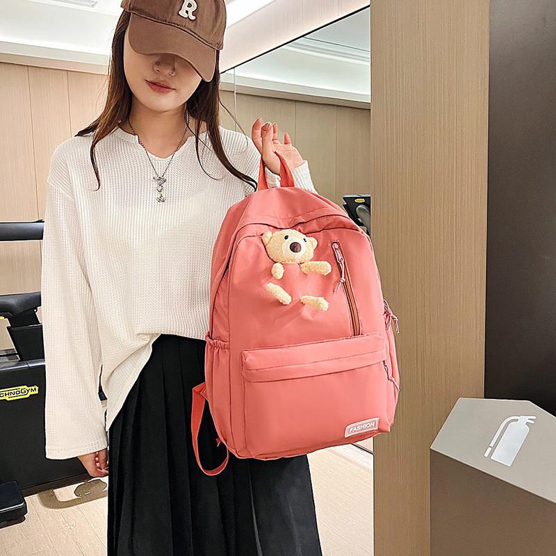 Korean Style Bear Backpack Large Capacity Stylish Nylon Soft Double Shoulder Bag
