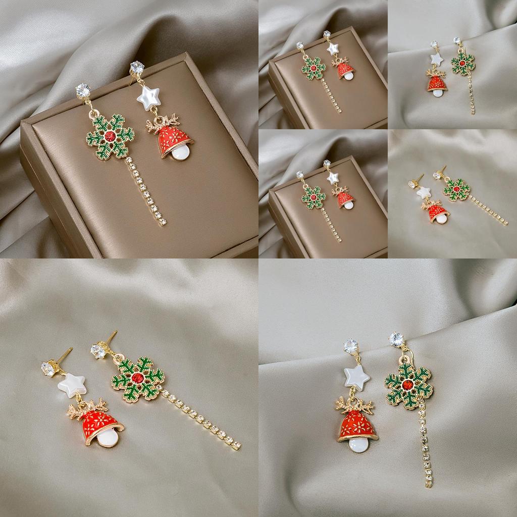 Seasonal Snowflake Elk Long Earrings With Electroplated Finish For Festive Womens Jewelry