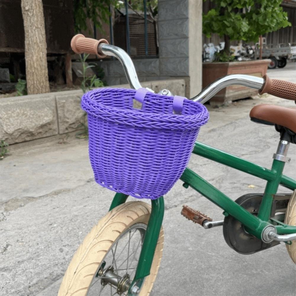 Adjustable Leather Straps Front Handlebar Basket Handwoven Cycling Handlebar Basket  Girls Bike