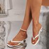 Women's Summer Square-Toe Thong Sandals with a Slim Heel