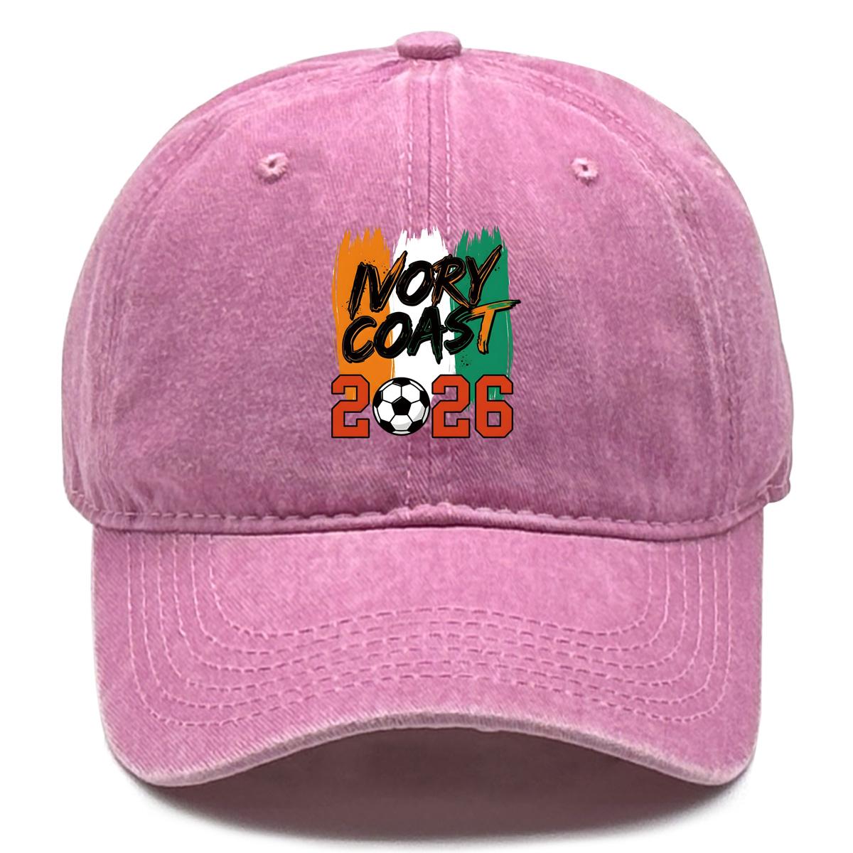 

Baseball Cap With 2026 Football Soccer IVORY COAST Flag Printed , Adjustable Snapback Baseball Cap Inelastic Distressed Solid Color Fit Flat Cap as the picture