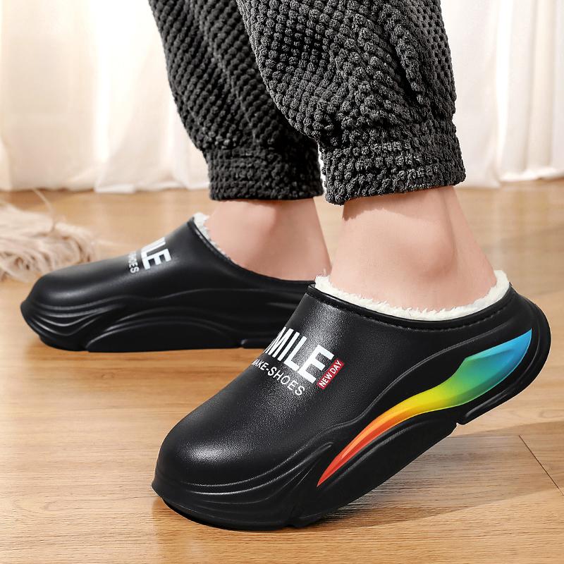 Winter Men Warm Slippers Cotton Slippers Outdoor Indoor Warm Shoes Waterproof Mens Comfortable Home Bedroom Plush Warm Slippers