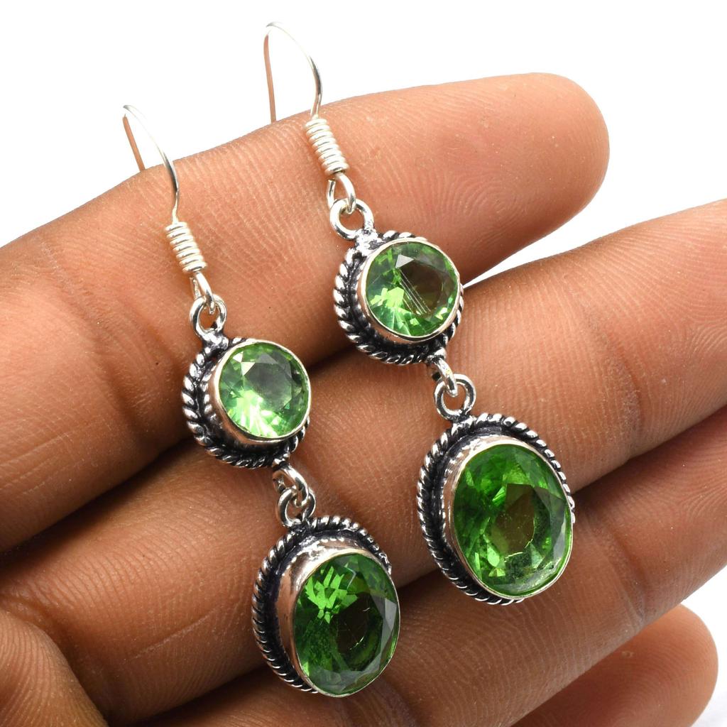 Peridot Gemstone Ethnic Handmade Drop Dengle Earring Jewelry ER 025