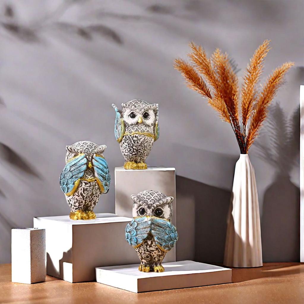 3Pcs Resin Owl Figurine - "Do Not Listen, See, or Speak" - Suitable for home, bedroom, office, shop window, or as a holiday gift.