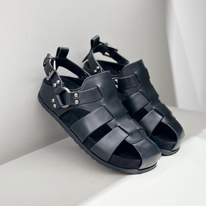 Retro Woven Hollowed-out Sandals Women's Shoes Casual Thick-soled Flip-top Pig Cage Shoes