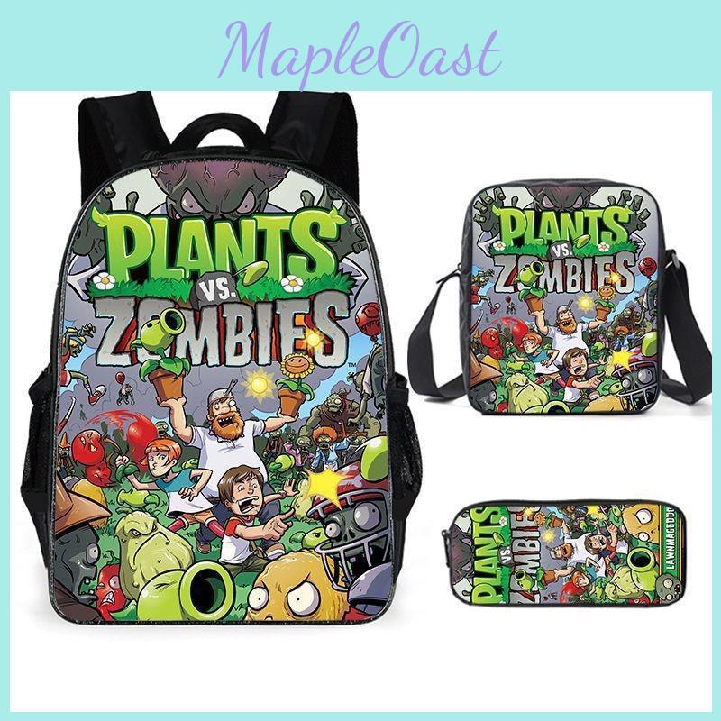 Plants Vs Zombies Cartoon Backpack Set With Breathable Oxford Material For Elementary Students