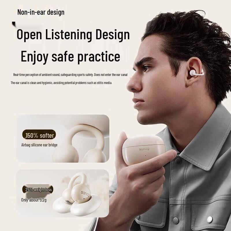 Saina Z60S Wireless Ear-Clip AI Bone Conduction Headphones