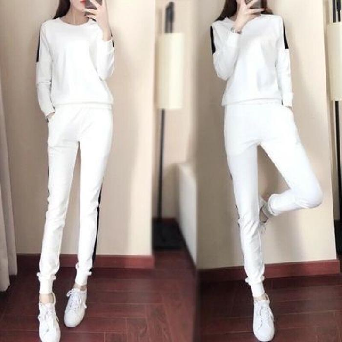 

Женский повседневный спортивный костюм в корейском стиле - Мода Осень 2022, комплект из двух предметов Double Extra Large белый