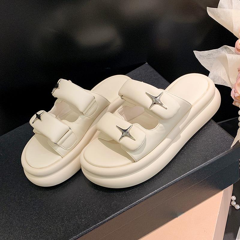 Women's summer outer wear female stars versatile bread Velcro cool slippers stepping on shit feeling thick-soled casual cloud shoes