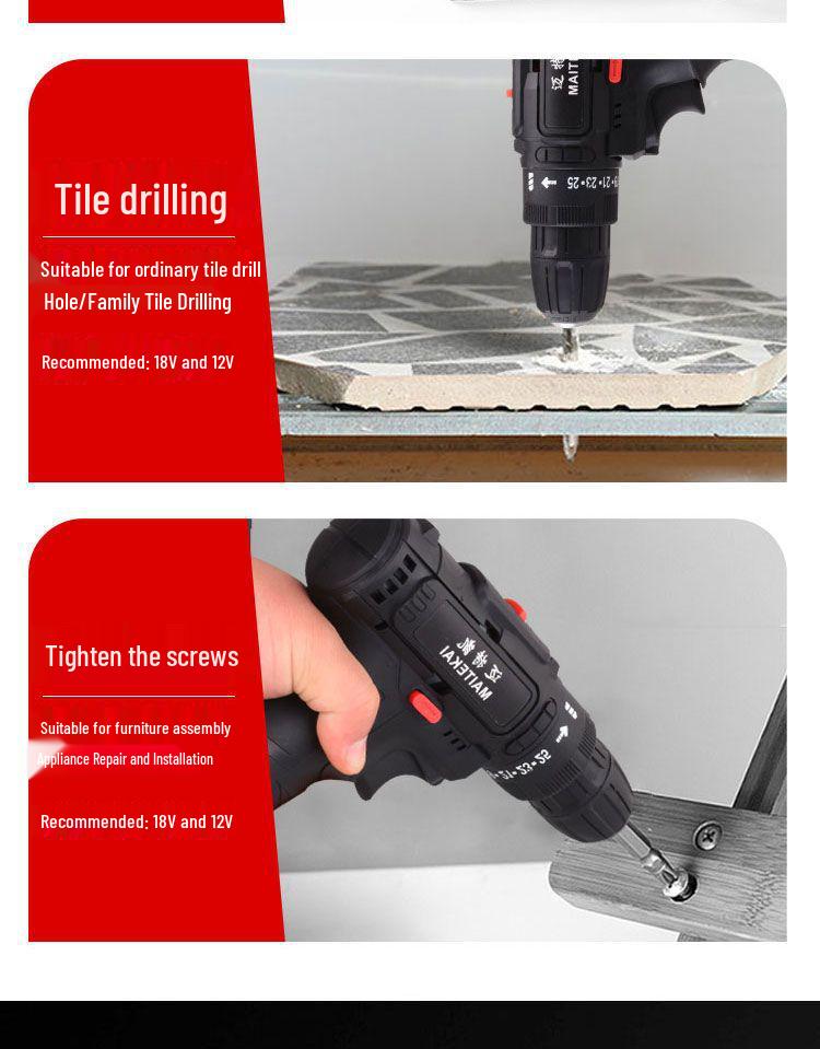 12V High Power Cordless Two-Speed Electric Drill and Screwdriver