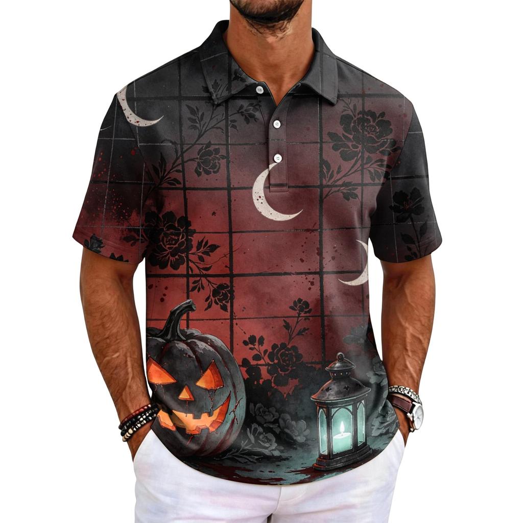 Men's Halloween Print Short Sleeve Shirt for Casual Party Wear