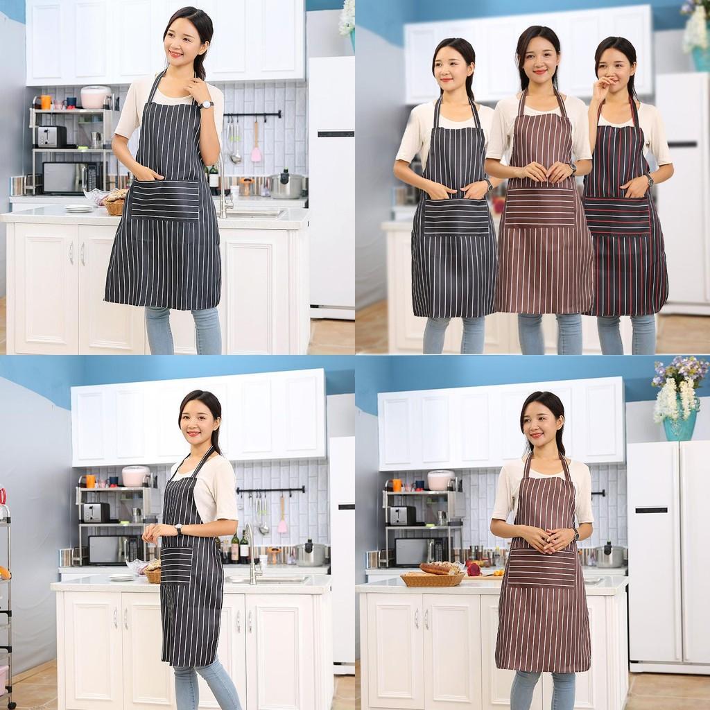 Sleeve Long Length Home Apron Vertical Stripes Waterproof Restaurant Kitchen