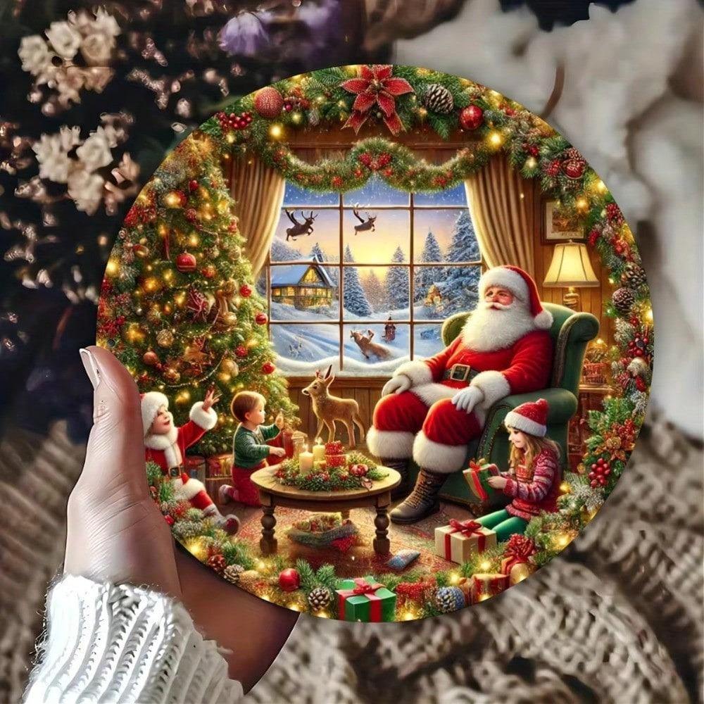 Christmas Santa Kids Metal Tin Sign Farmhouse Decor Holiday Gift Wall Art