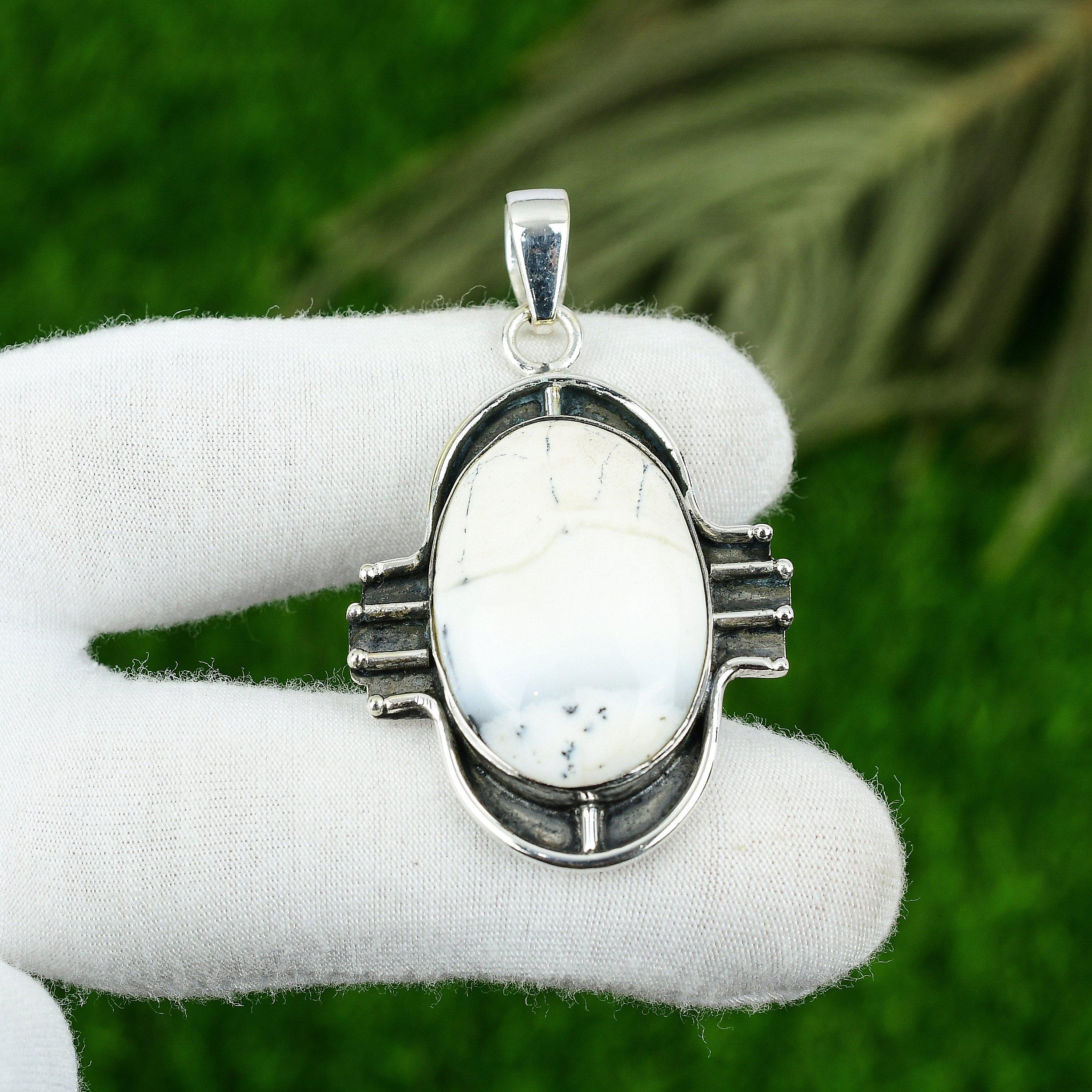 

Oval Dendrite Opal Gemstone 925 Silver Daughter Bezel Art Deco Handmade Pendant