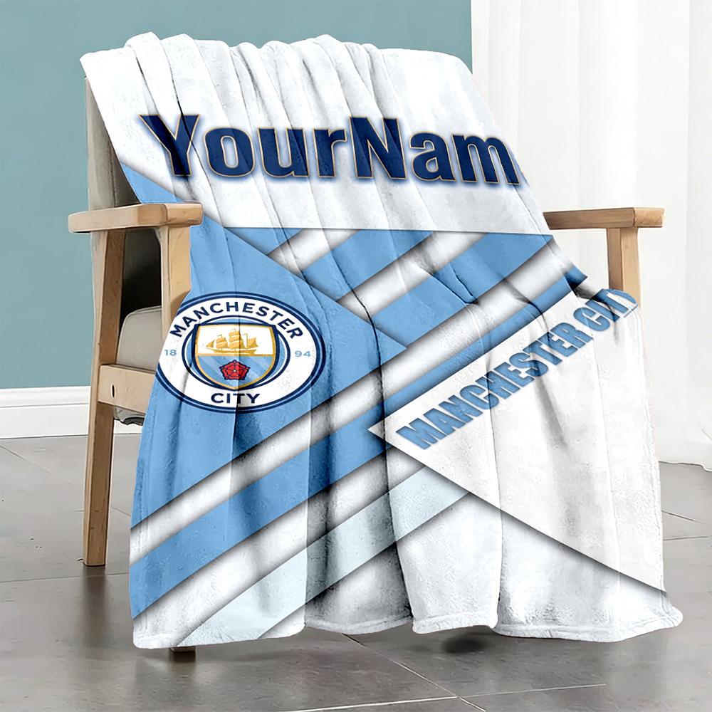 Manchester City Customize Your Name Blanket Multi-purpose Customizable Blanket Ultra-Soft Suitable for Chair Bedding Bed Nap for All Occasions