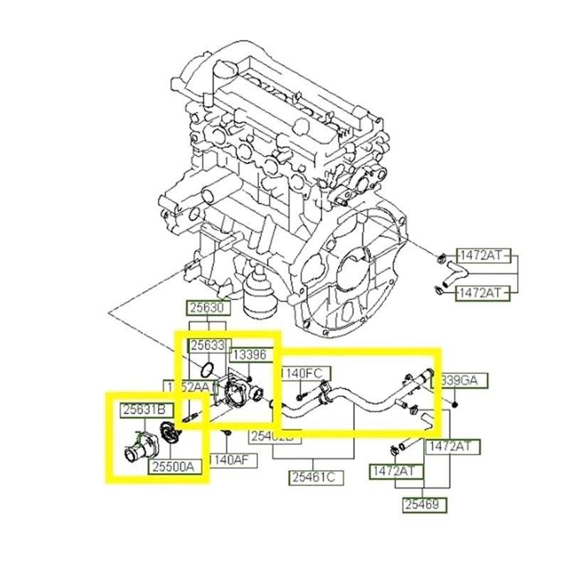 Wytrzymały zestaw obudowy termostatu i przewodu chłodzącego do Hyundai I10 I20 2007- 2545003002 2563003100 256312B001 255002B000
