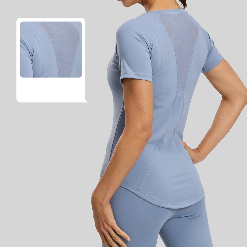 Summer New Style Mesh Yoga Short Sleeved Women Shaping Quick Drying Breathable Sports Fitness Tops Female