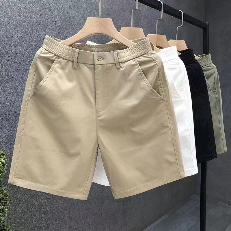 Men Elastic Waist Casual Shorts Button Placket Lightweight Straight Five Inch Daily Wear Summer Bottom