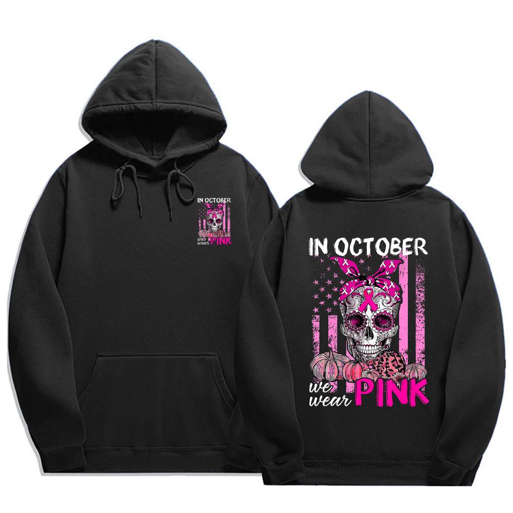 

Pink Ribbon Halloween Hoodie Breast Cancer Awareness Survivor Gift Unisex Long Sleeve Anti-Cancer 3XL